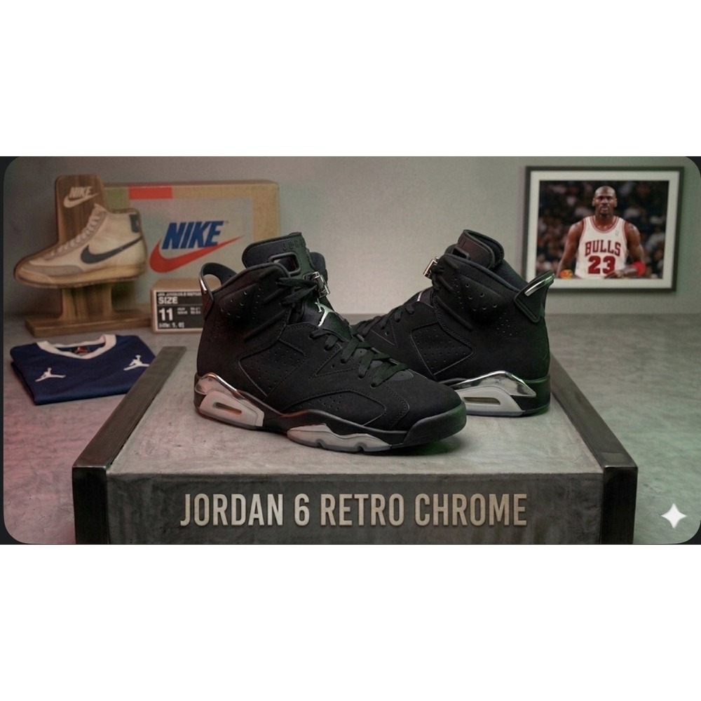 Air Jordan 6 Retro GS Black Metallic Silver Sneakers 7Y/8.5W DX2835-001 No Box